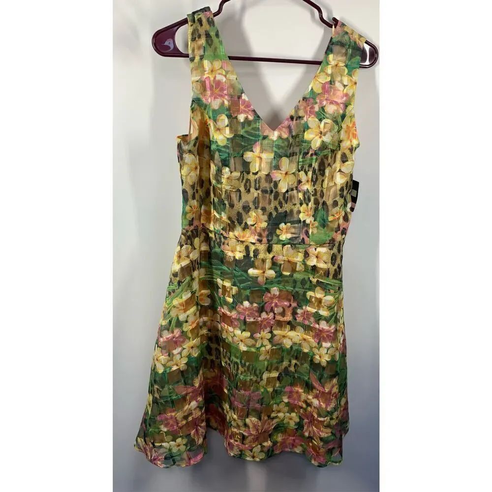 Gabby Skye Yellow Floral V Neck A Line Tank Dress Size 10 NWT